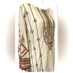 Embroidered Cream and Red Women's maxi top